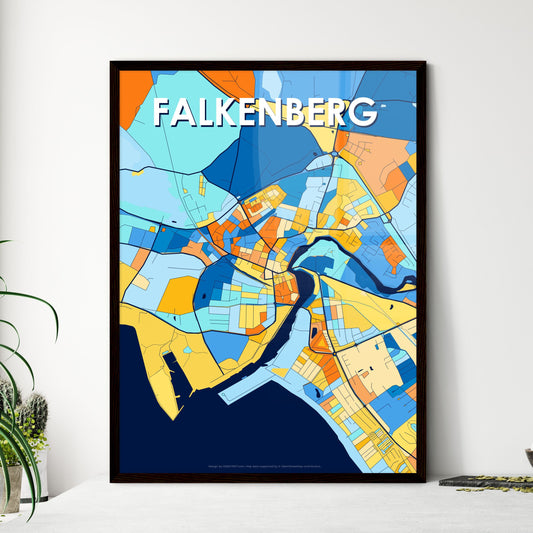 FALKENBERG SWEDEN Vibrant Colorful Art Map Poster Blue Orange