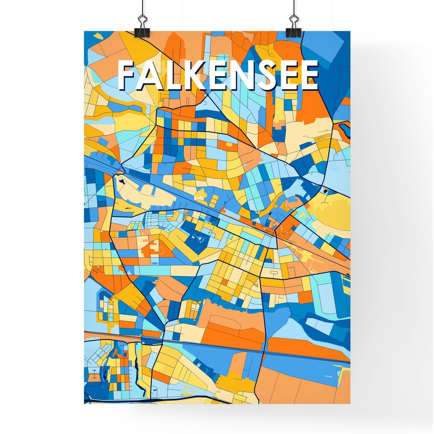 FALKENSEE GERMANY Vibrant Colorful Art Map Poster Blue Orange