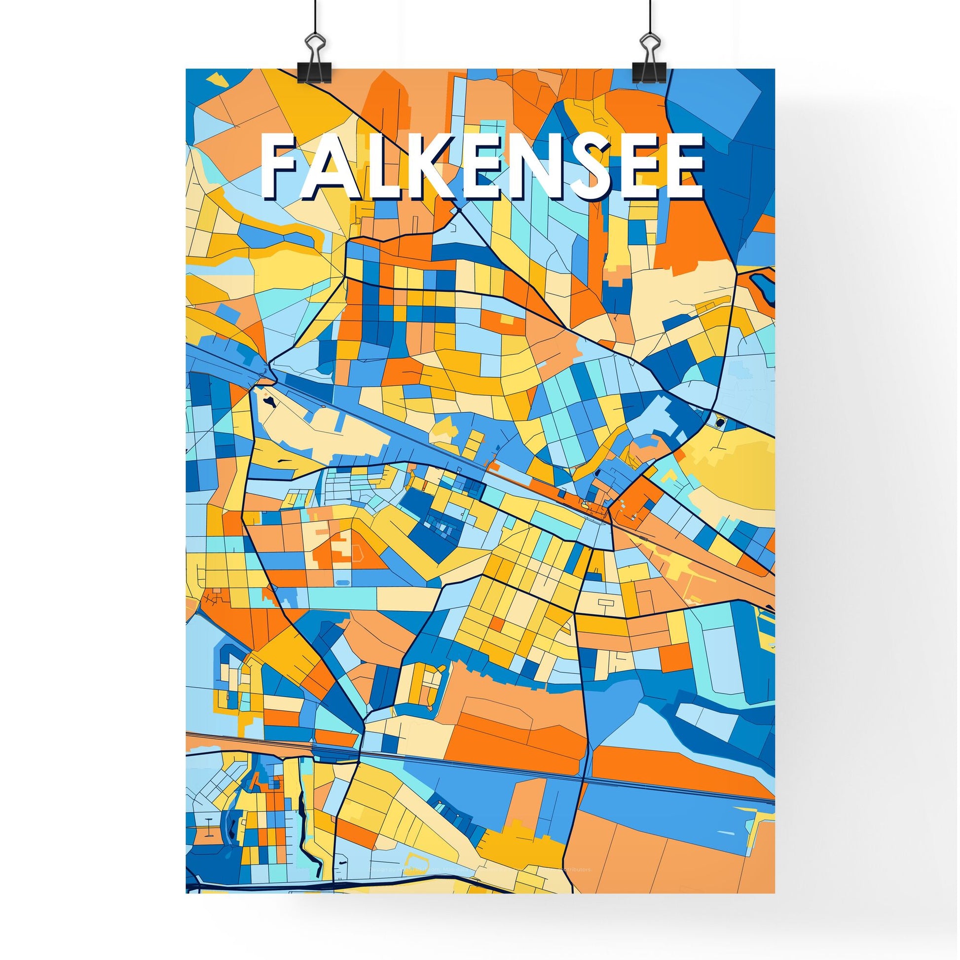 FALKENSEE GERMANY Vibrant Colorful Art Map Poster Blue Orange
