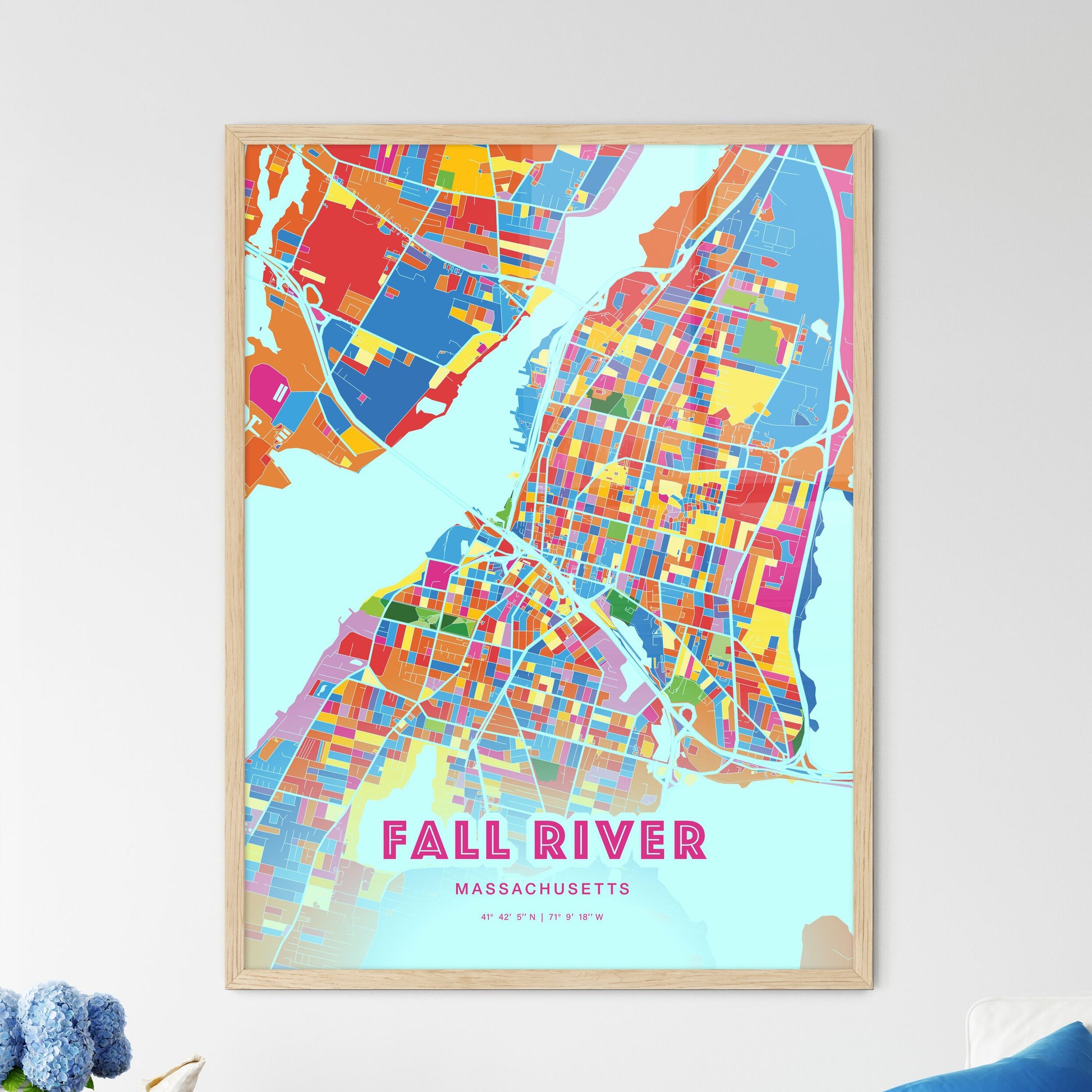 Colorful Fall River Massachusetts Fine Art Map Crazy Colors