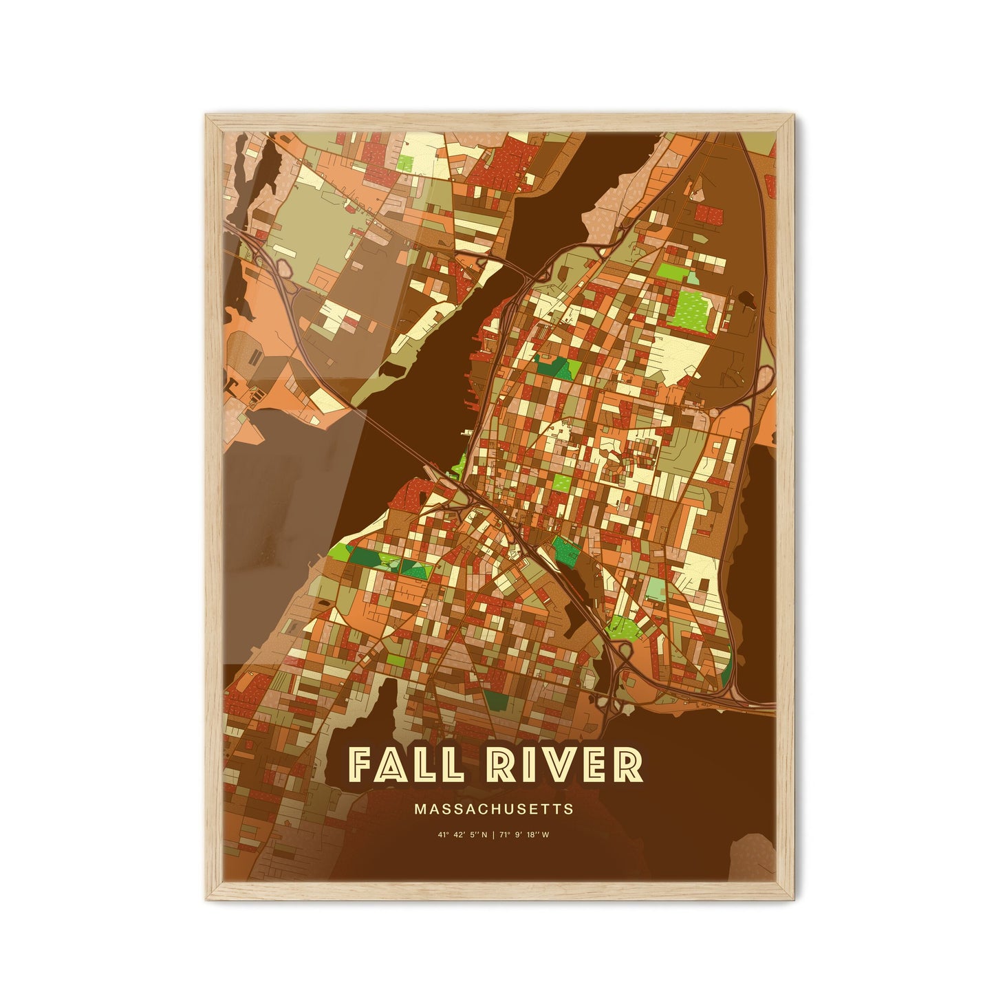 Colorful Fall River Massachusetts Fine Art Map Farmhouse