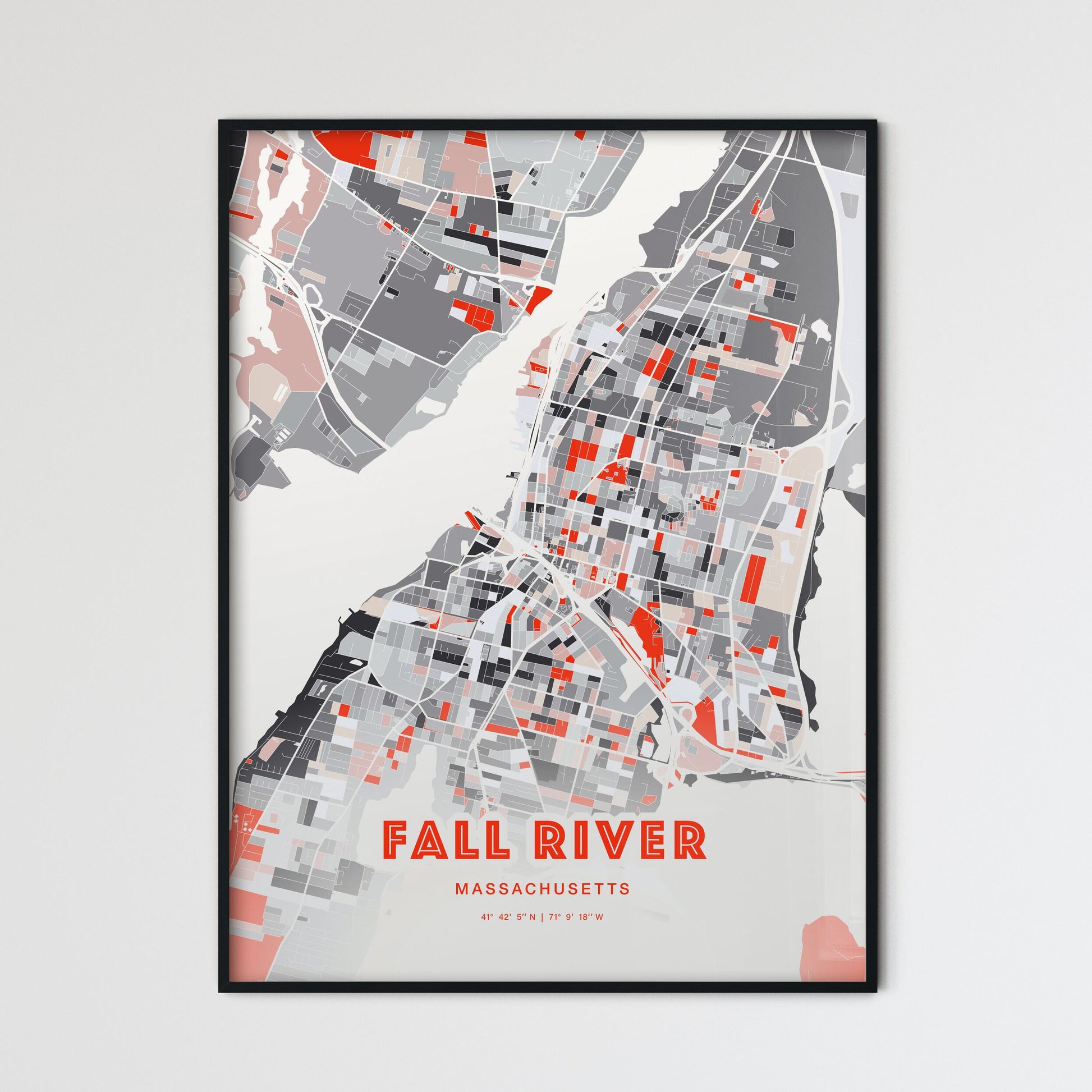 Colorful Fall River Massachusetts Fine Art Map Modern Expressive