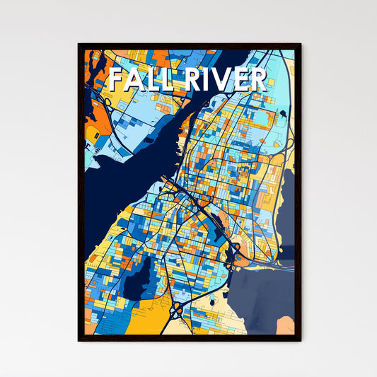 FALL RIVER MASSACHUSETTS Vibrant Colorful Art Map Poster Blue Orange