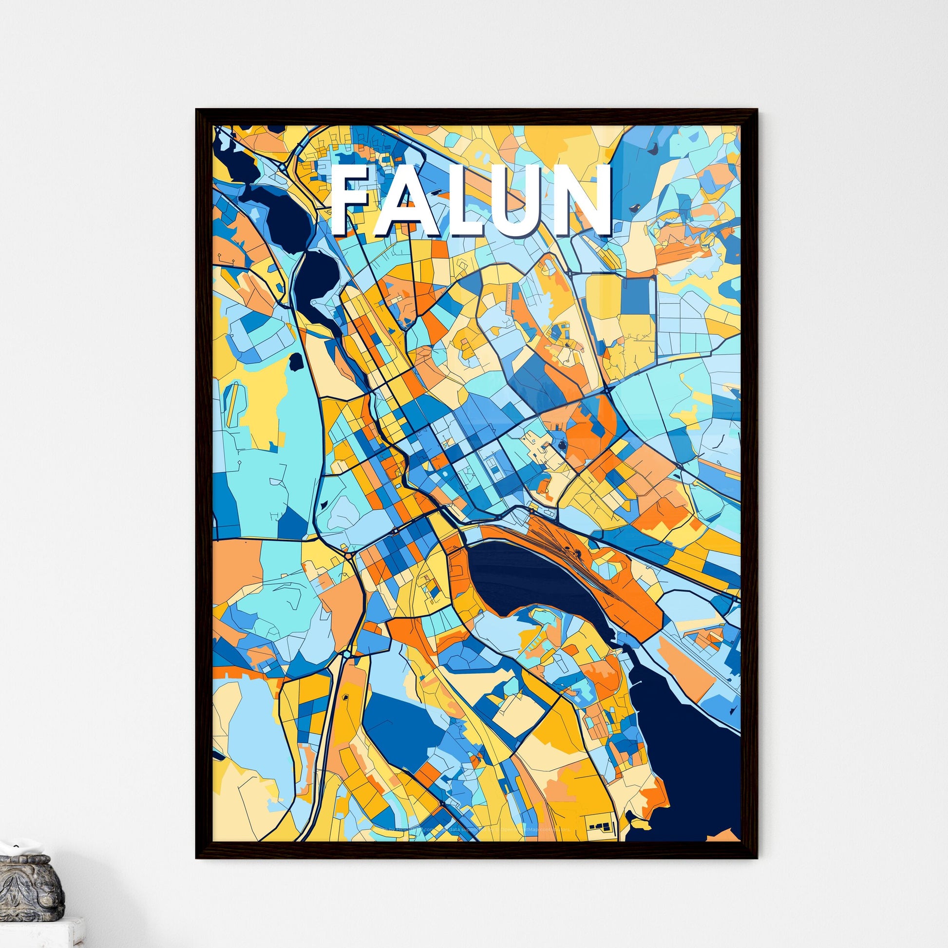FALUN SWEDEN Vibrant Colorful Art Map Poster Blue Orange