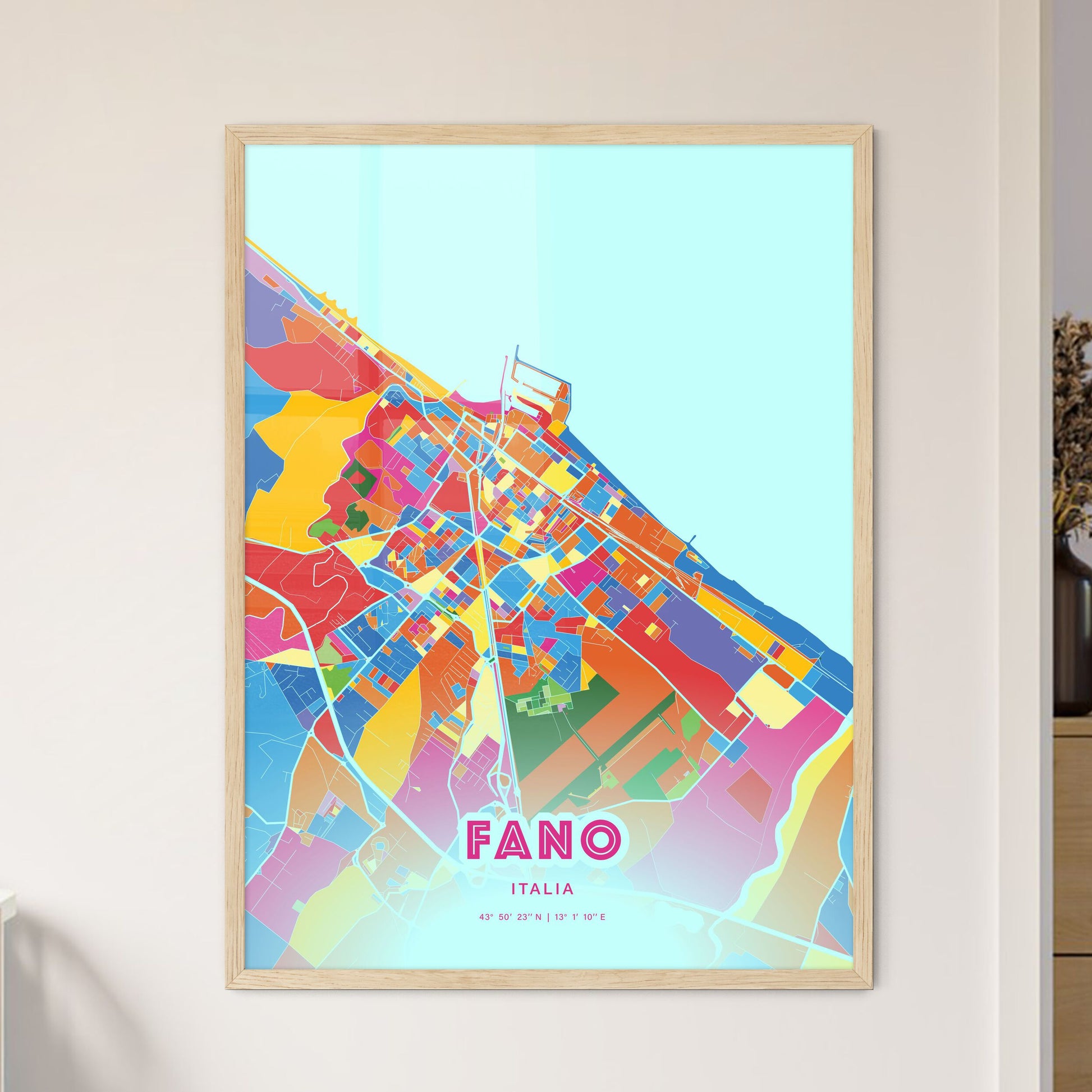 Colorful Fano Italy Fine Art Map Crazy Colors