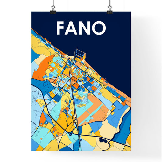 FANO ITALY Vibrant Colorful Art Map Poster Blue Orange