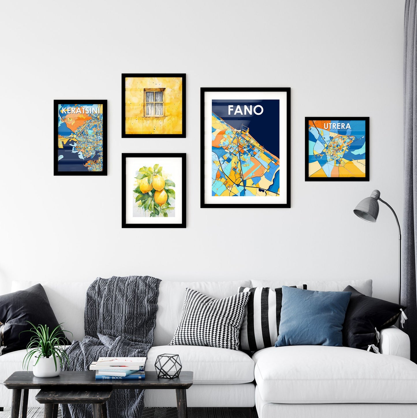FANO ITALY Vibrant Colorful Art Map Poster Blue Orange
