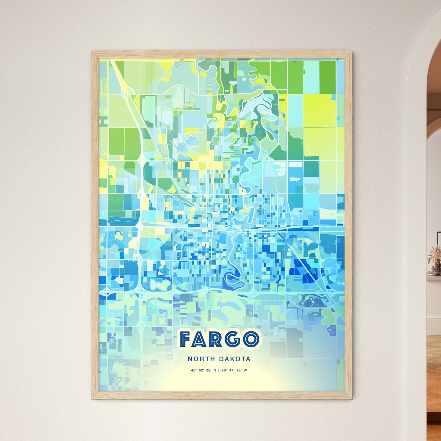 Colorful Fargo North Dakota Fine Art Map Cool Blue