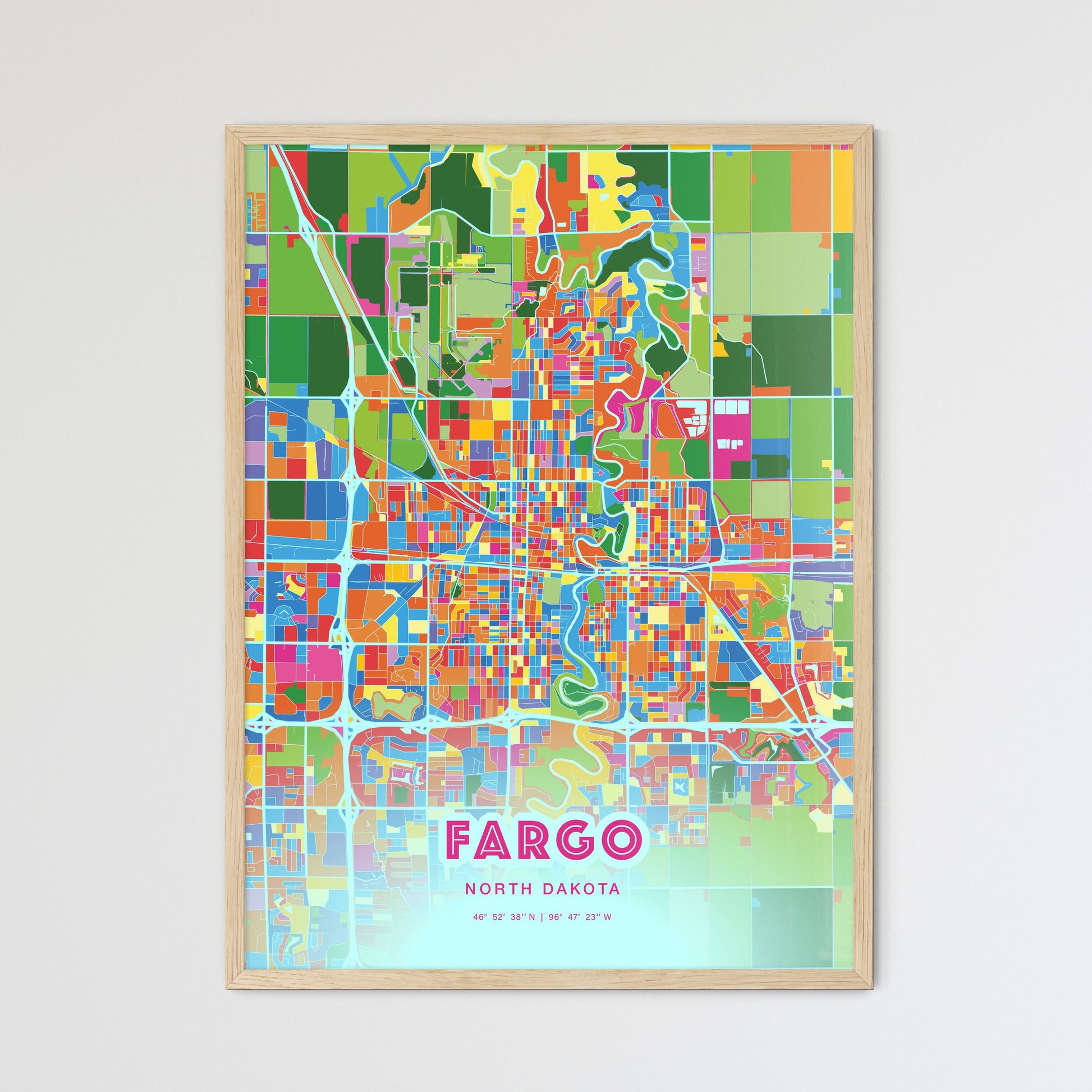 Colorful Fargo North Dakota Fine Art Map Crazy Colors