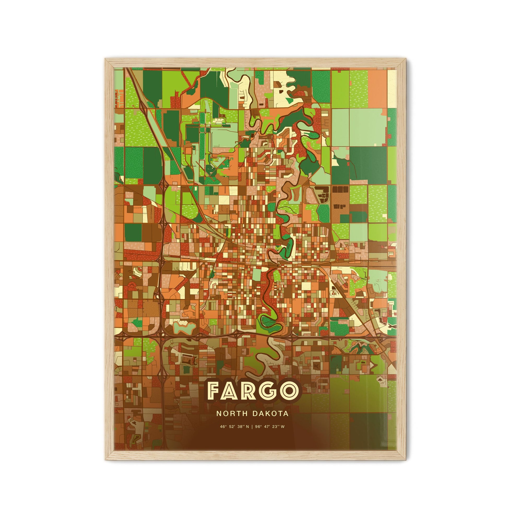 Colorful Fargo North Dakota Fine Art Map Farmhouse