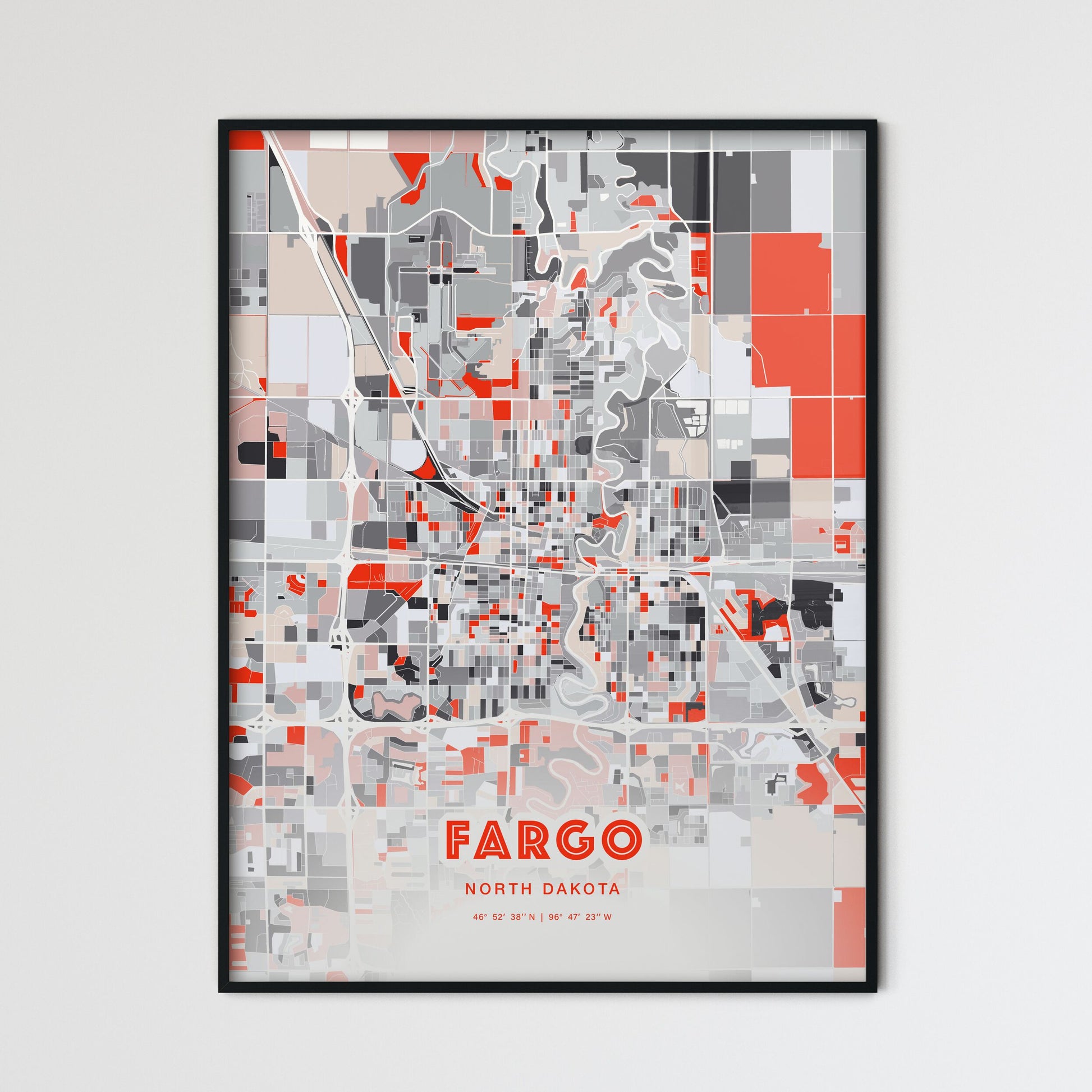 Colorful Fargo North Dakota Fine Art Map Modern Expressive