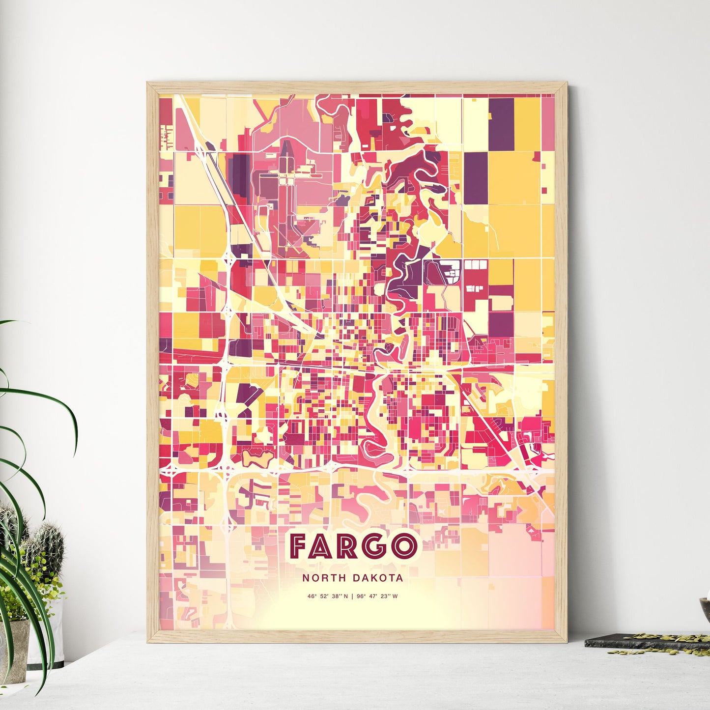 Colorful Fargo North Dakota Fine Art Map Hot Red