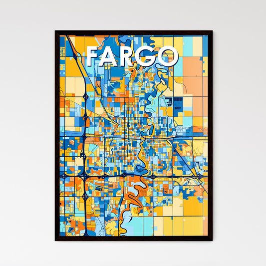 FARGO NORTH DAKOTA Vibrant Colorful Art Map Poster Blue Orange