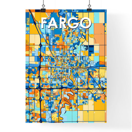 FARGO NORTH DAKOTA Vibrant Colorful Art Map Poster Blue Orange