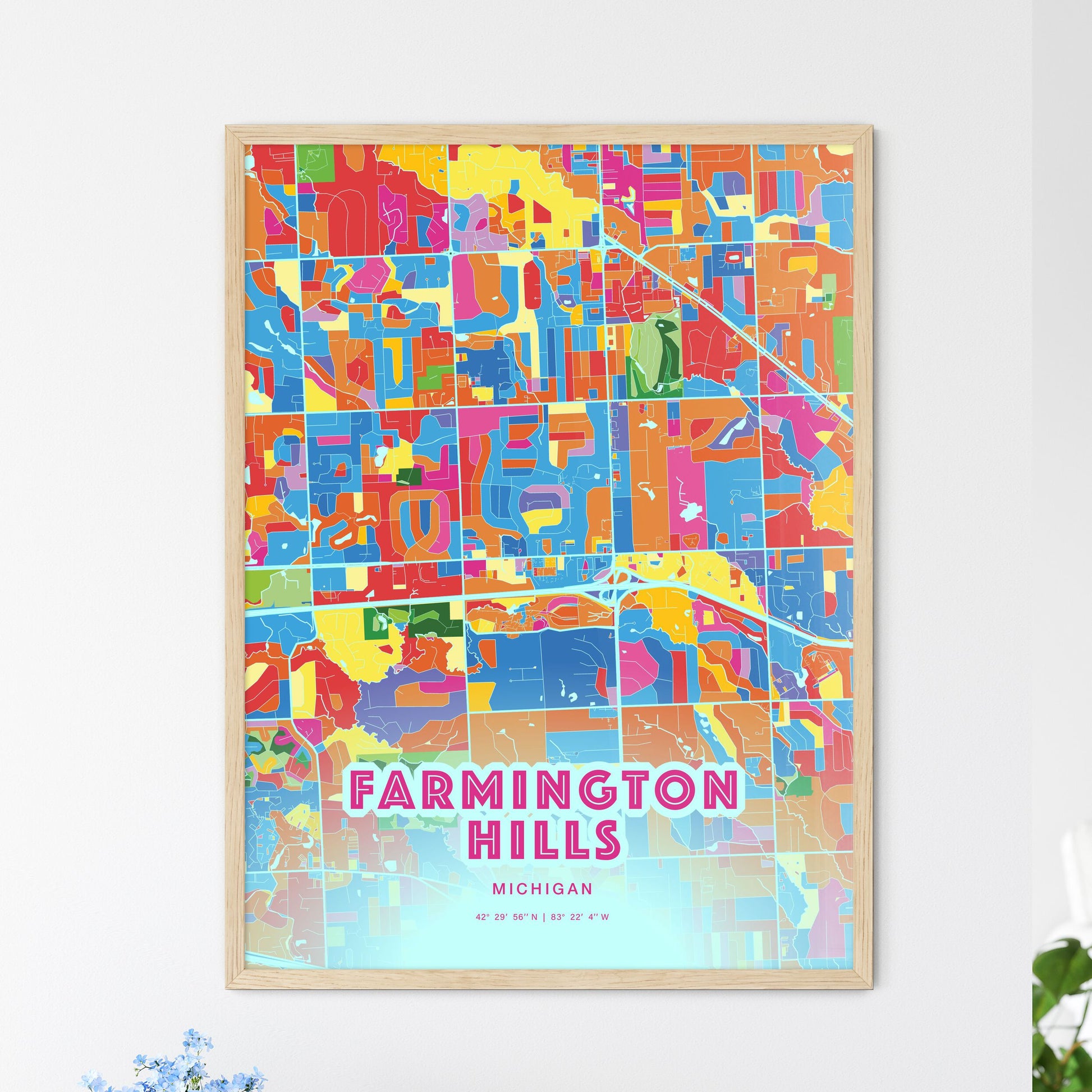 Colorful Farmington Hills Michigan Fine Art Map Crazy Colors