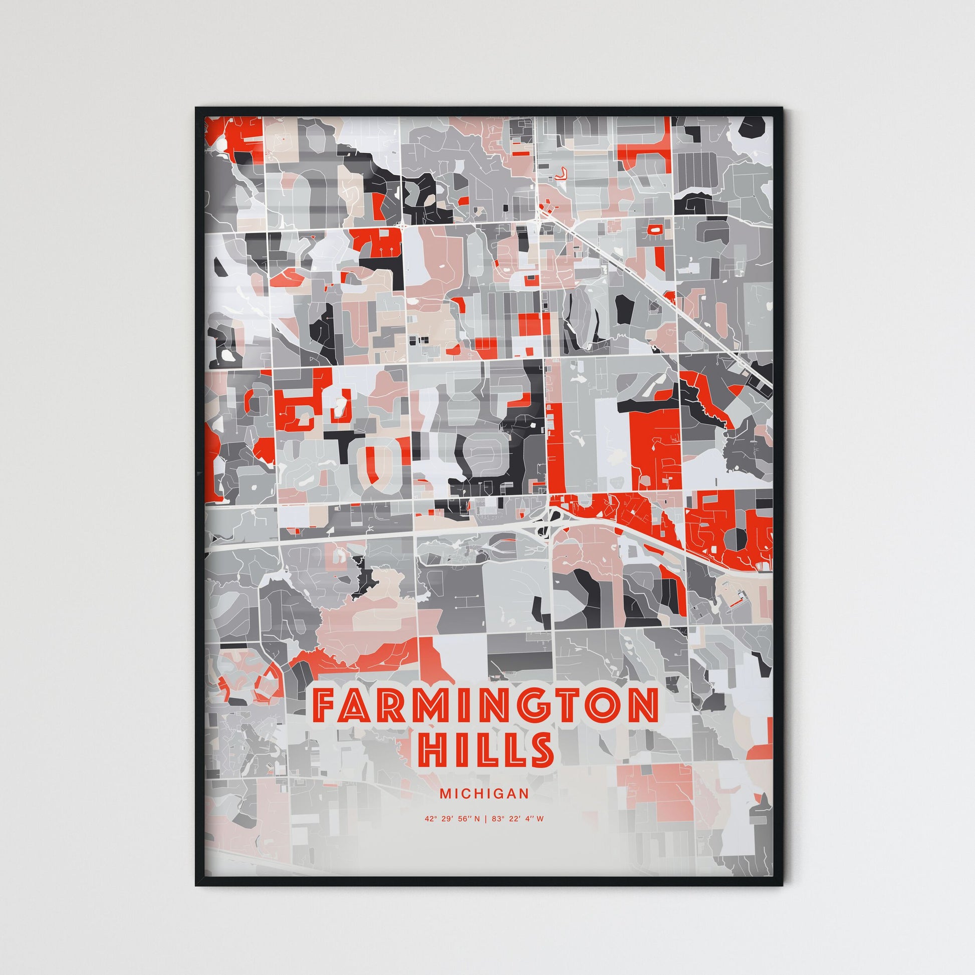 Colorful Farmington Hills Michigan Fine Art Map Modern Expressive