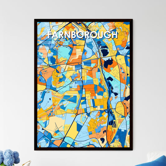 FARNBOROUGH ENGLAND Vibrant Colorful Art Map Poster Blue Orange
