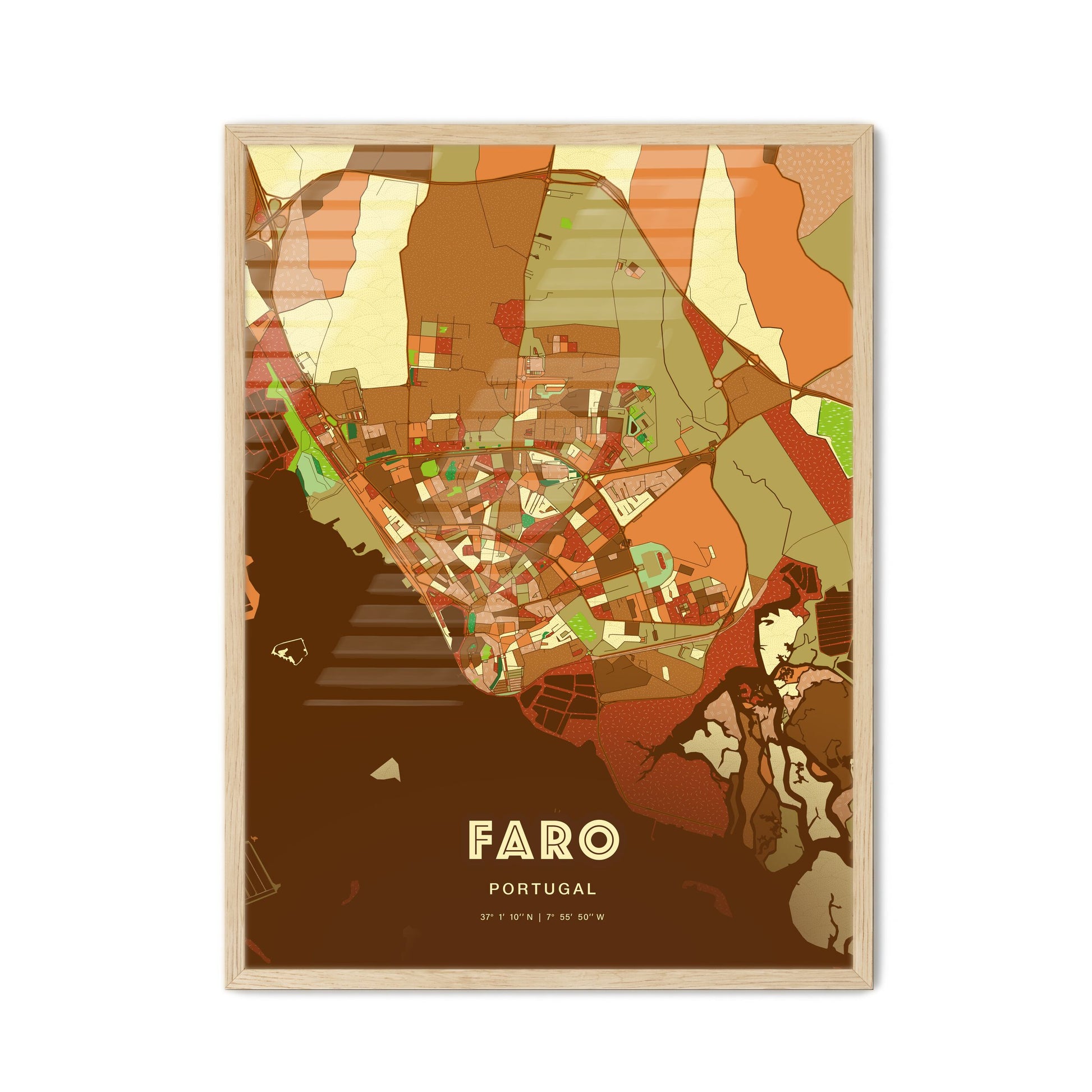 Colorful Faro Portugal Fine Art Map Farmhouse
