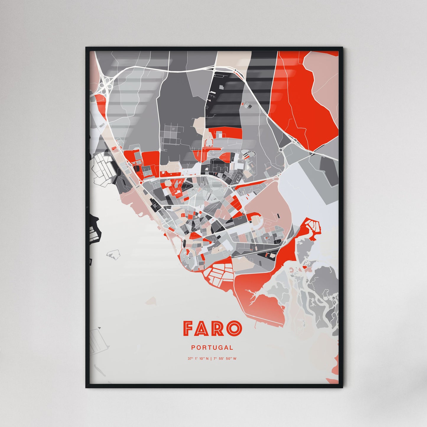 Colorful Faro Portugal Fine Art Map Modern Expressive