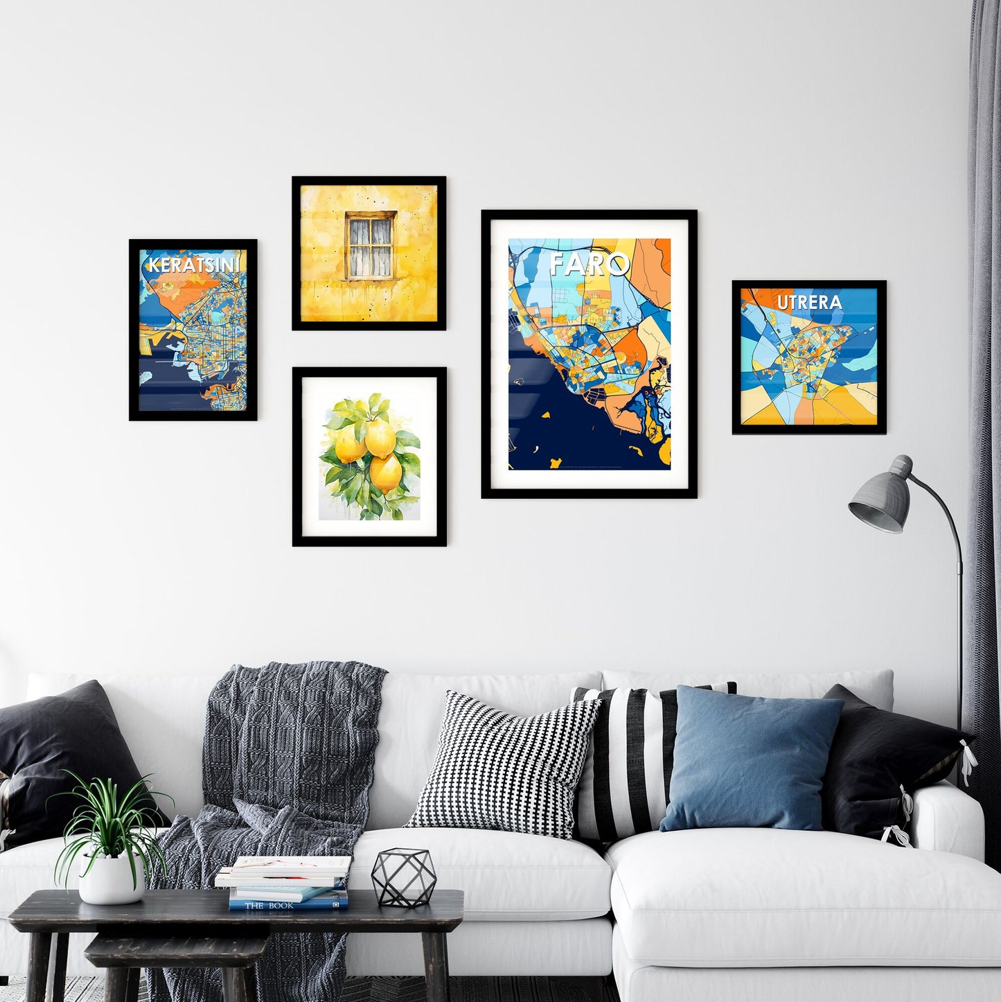 FARO PORTUGAL Vibrant Colorful Art Map Poster Blue Orange