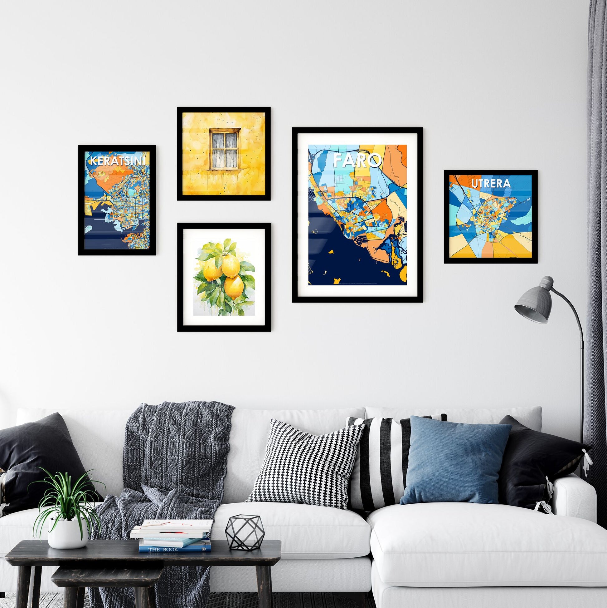 FARO PORTUGAL Vibrant Colorful Art Map Poster Blue Orange