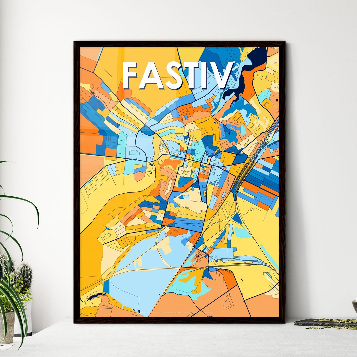 FASTIV UKRAINE Vibrant Colorful Art Map Poster Blue Orange