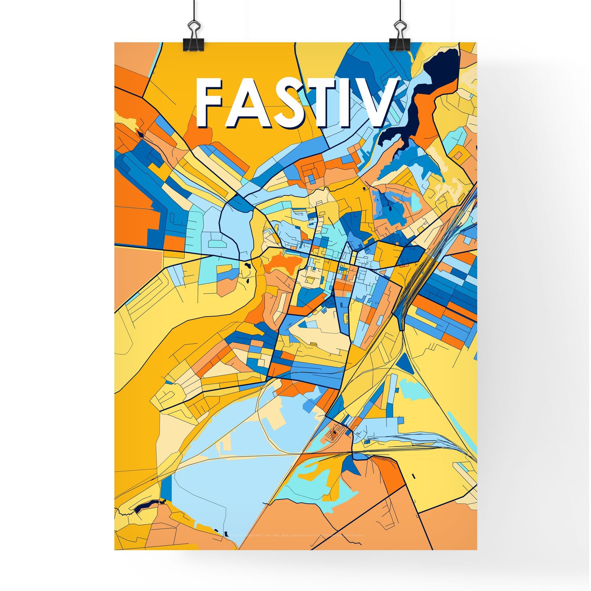 FASTIV UKRAINE Vibrant Colorful Art Map Poster Blue Orange