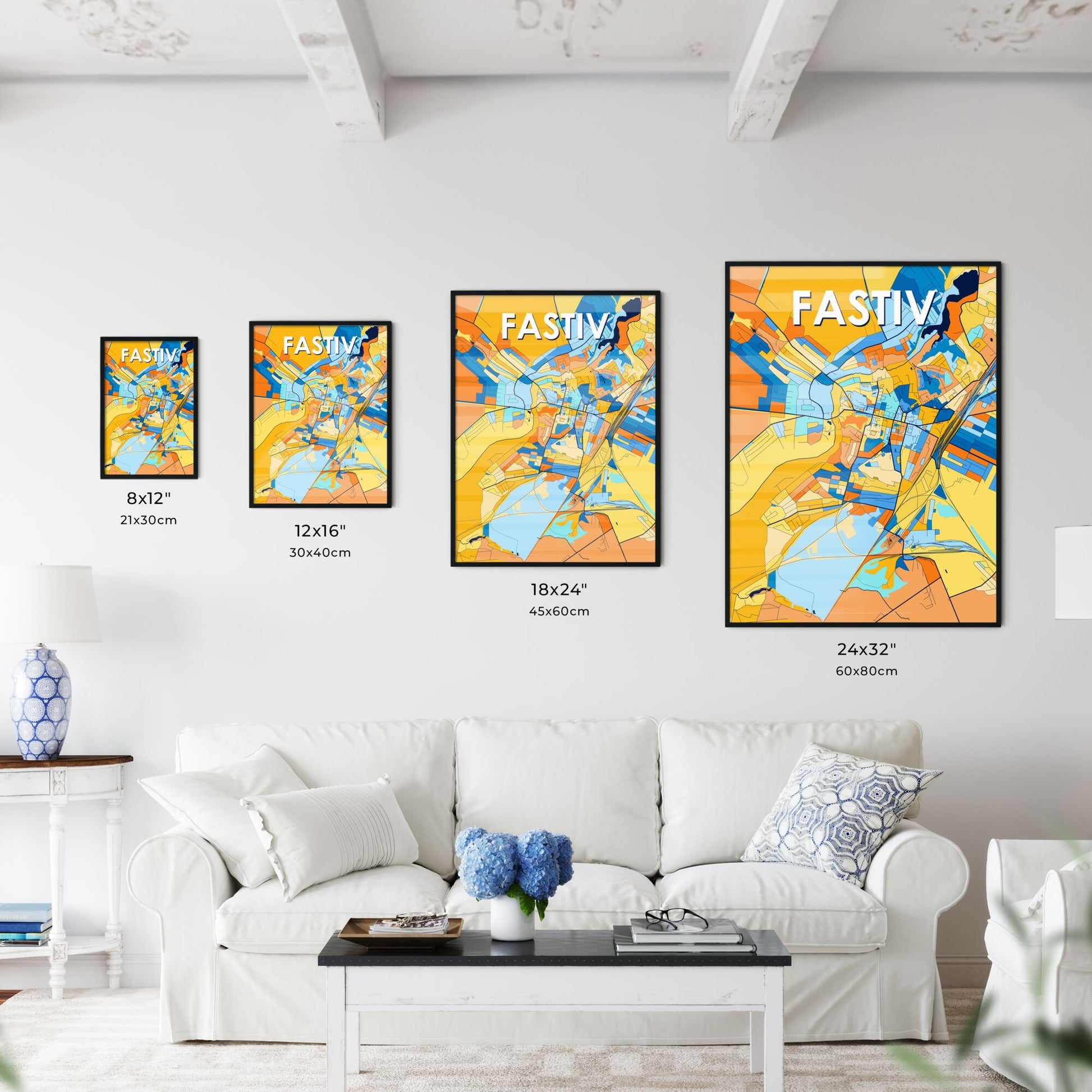 FASTIV UKRAINE Vibrant Colorful Art Map Poster Blue Orange