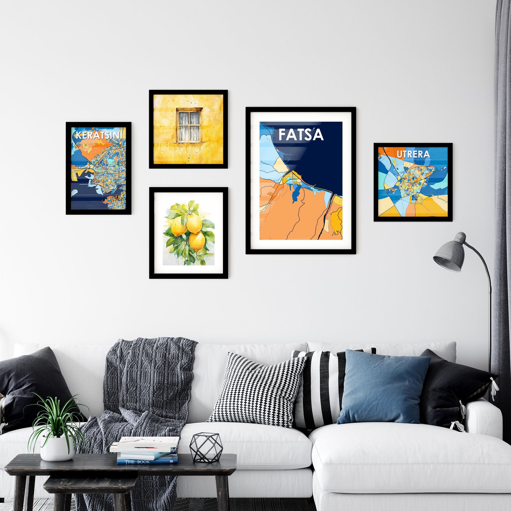 FATSA TURKEY Vibrant Colorful Art Map Poster Blue Orange