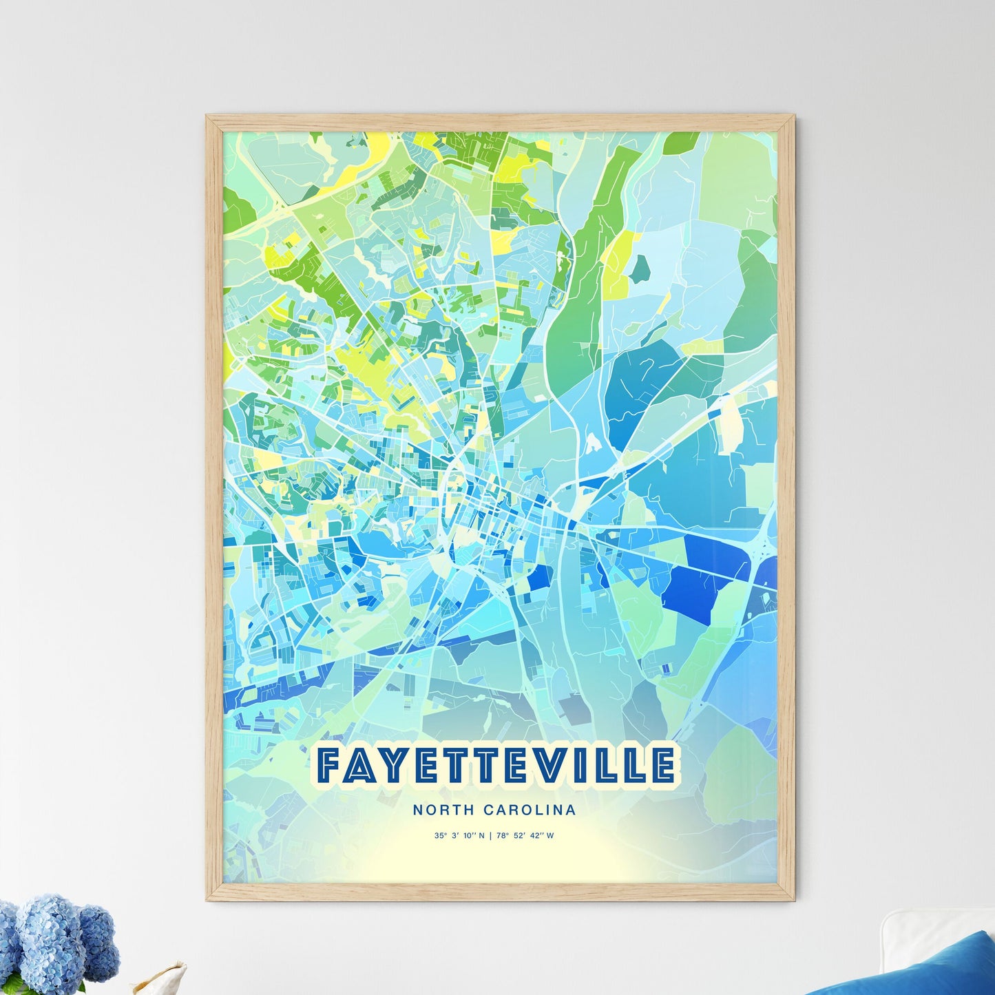 Colorful Fayetteville North Carolina Fine Art Map Cool Blue