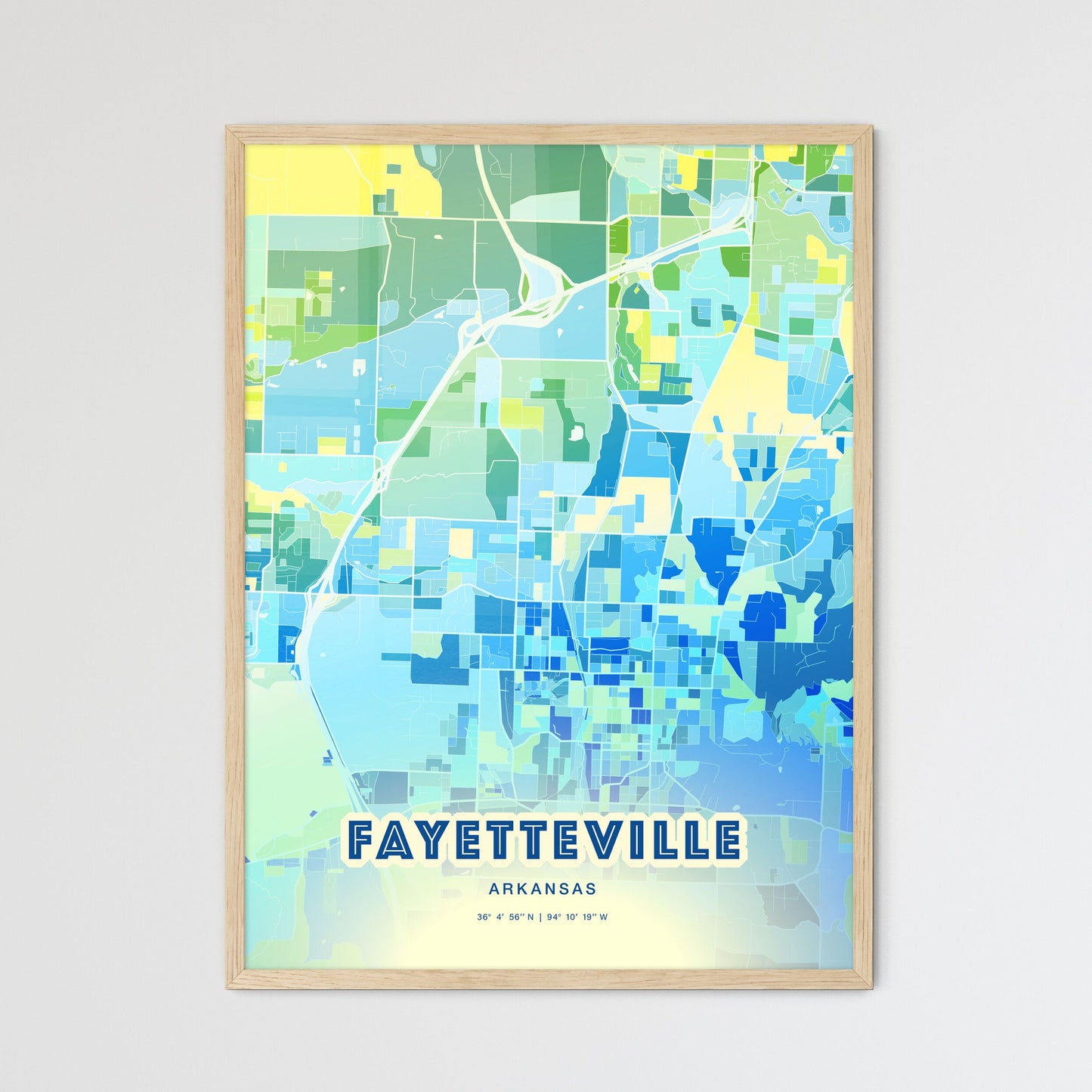Colorful Fayetteville Arkansas Fine Art Map Cool Blue