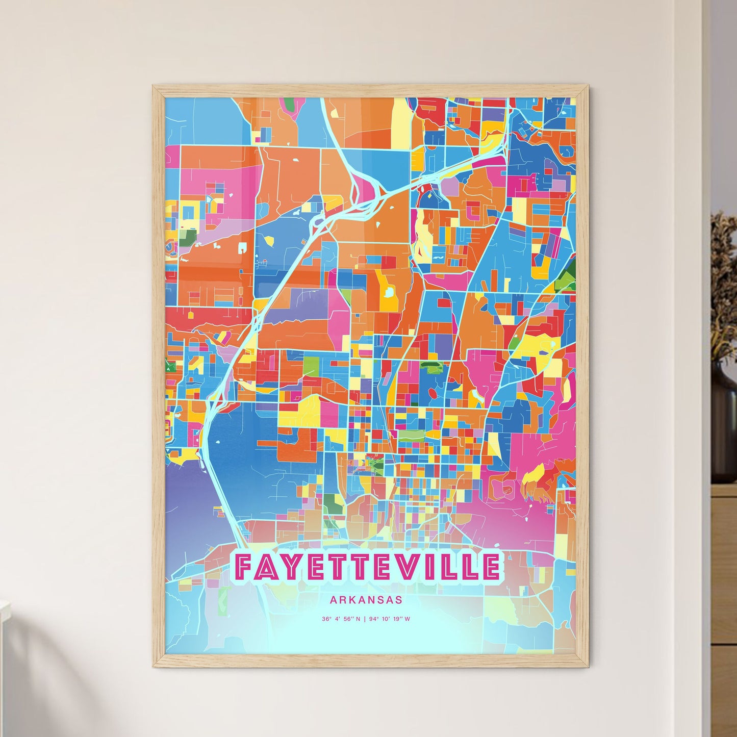 Colorful Fayetteville Arkansas Fine Art Map Crazy Colors