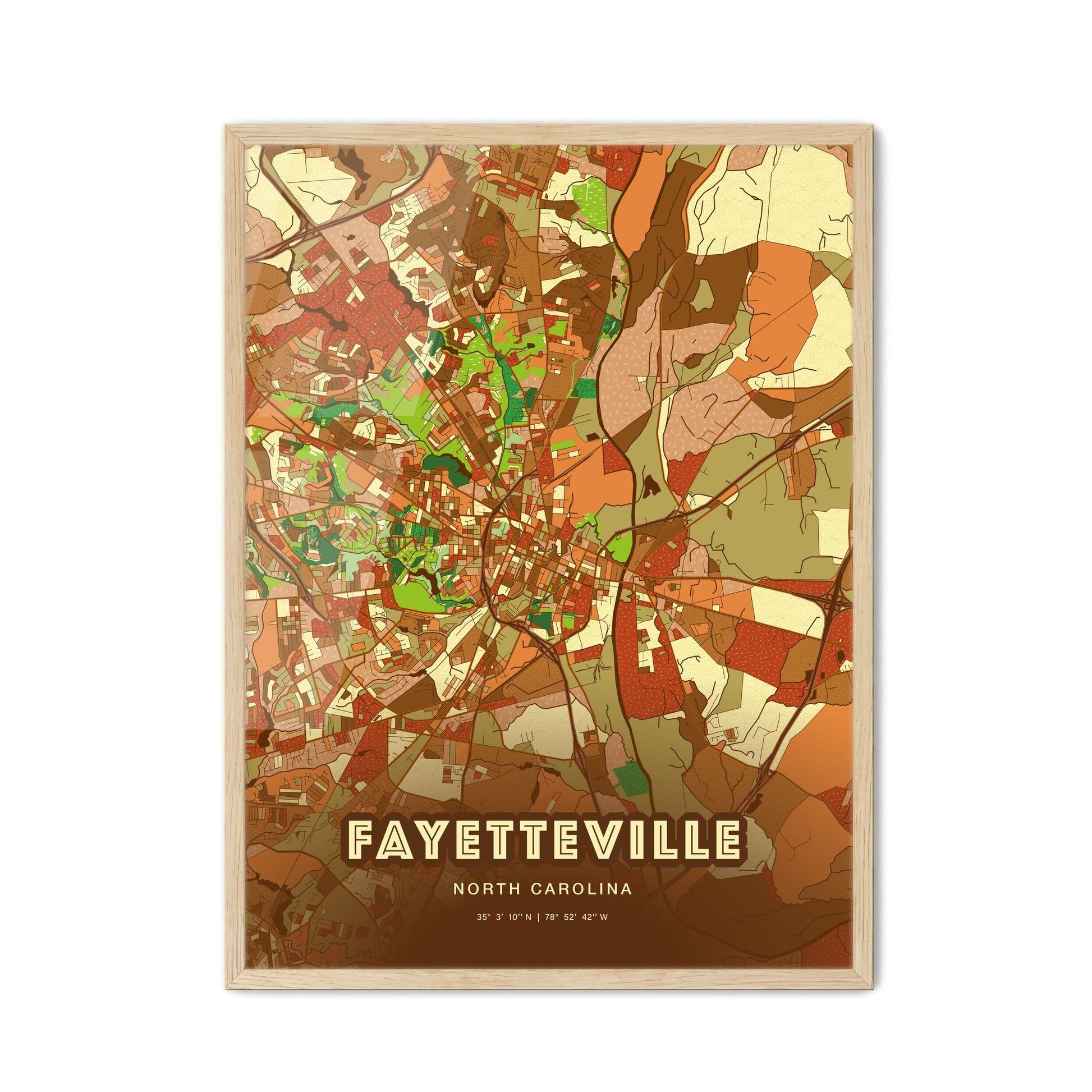 Colorful Fayetteville North Carolina Fine Art Map Farmhouse