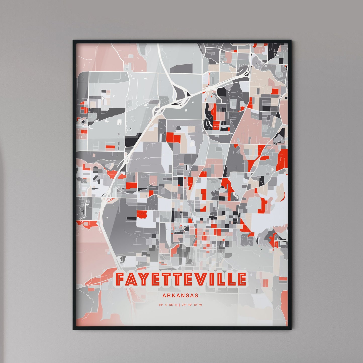 Colorful Fayetteville Arkansas Fine Art Map Modern Expressive