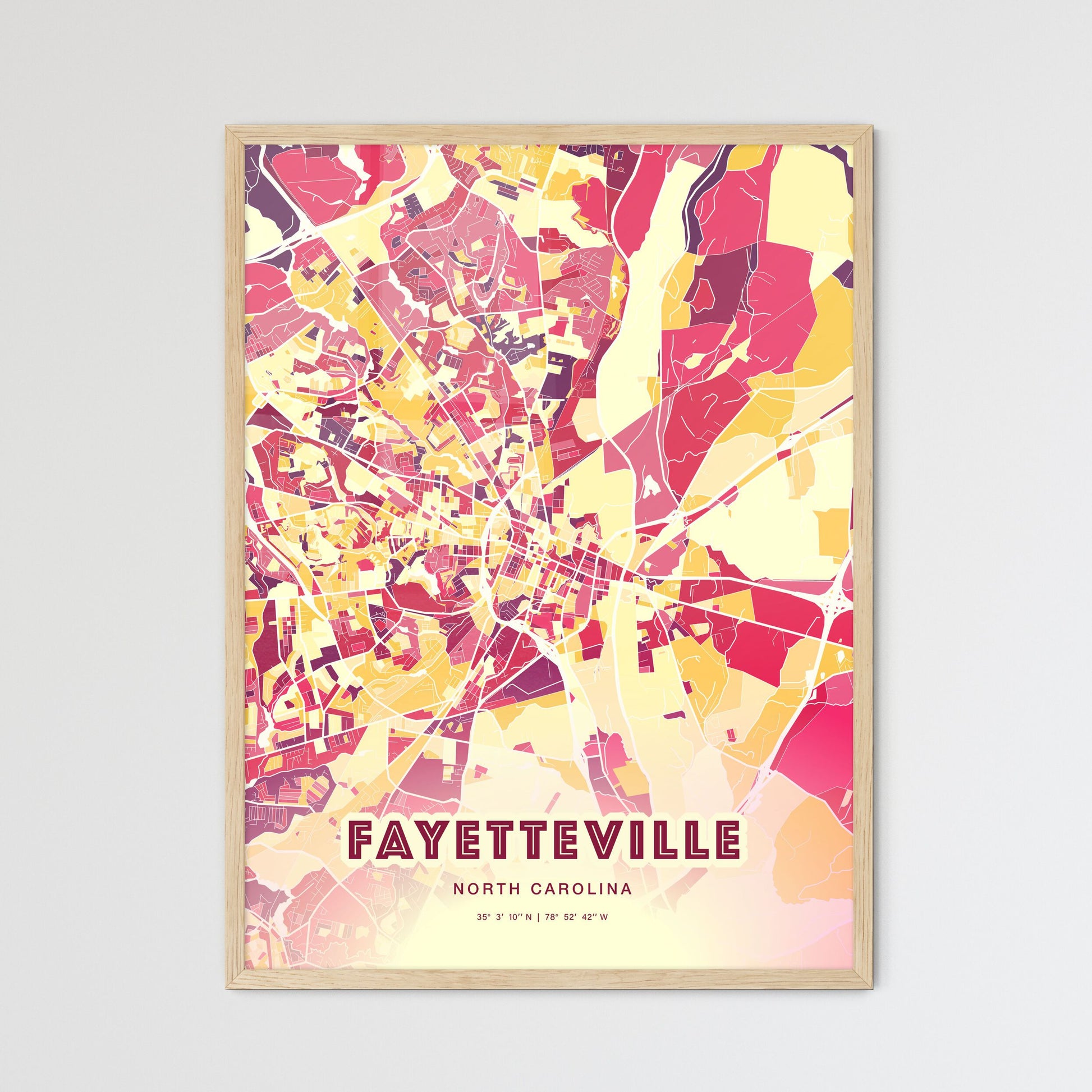 Colorful Fayetteville North Carolina Fine Art Map Hot Red