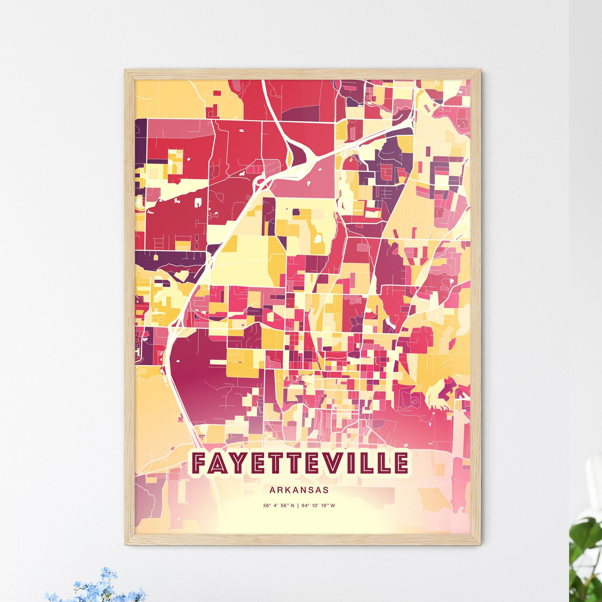 Colorful Fayetteville Arkansas Fine Art Map Hot Red