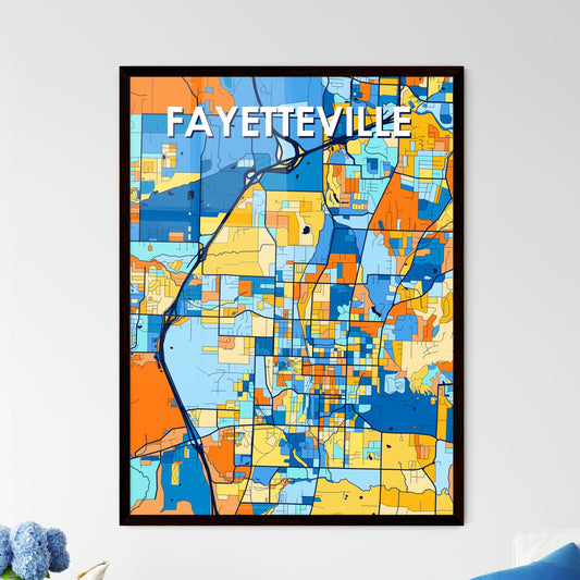 FAYETTEVILLE ARKANSAS Vibrant Colorful Art Map Poster Blue Orange