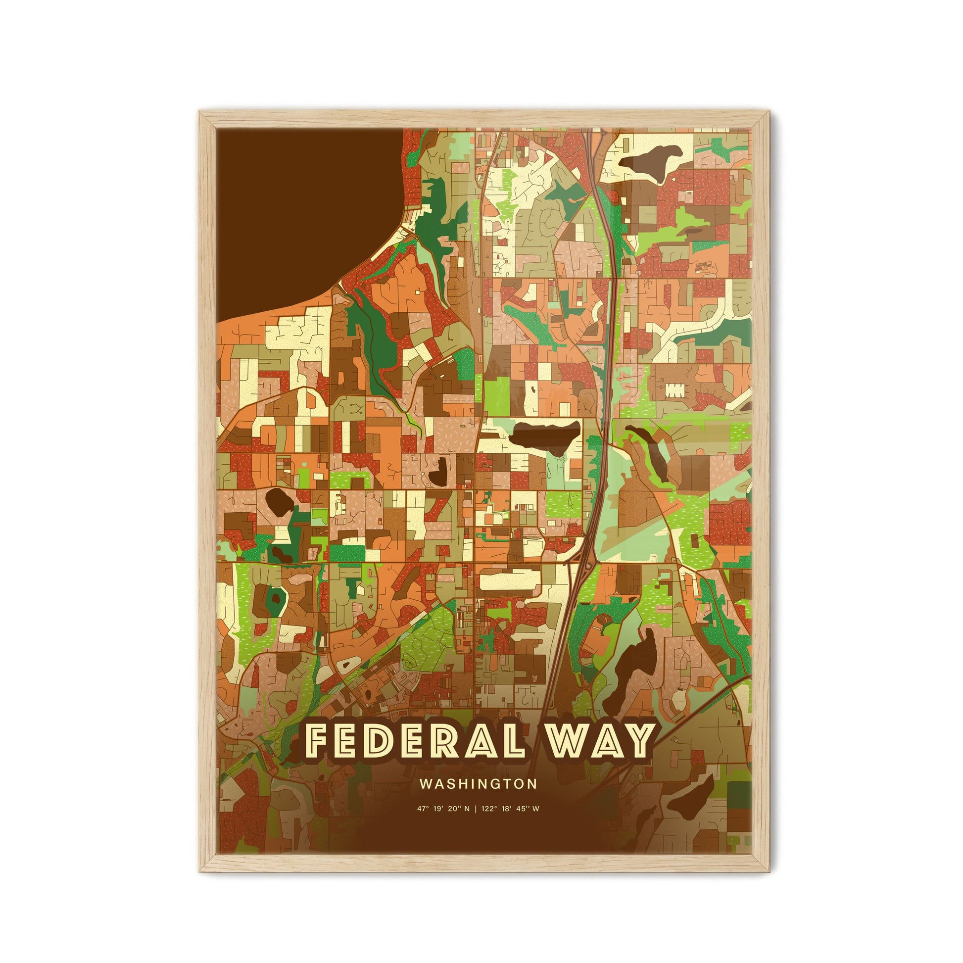 Colorful Federal Way Washington Fine Art Map Farmhouse