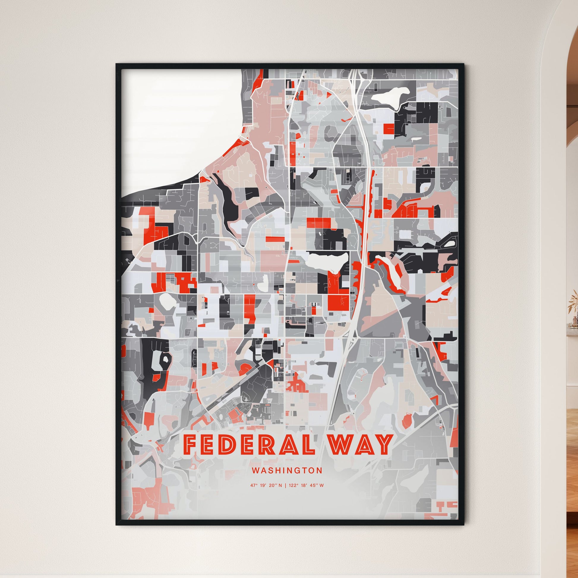 Colorful Federal Way Washington Fine Art Map Modern Expressive