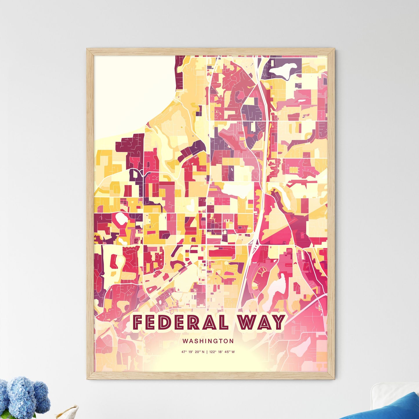 Colorful Federal Way Washington Fine Art Map Hot Red