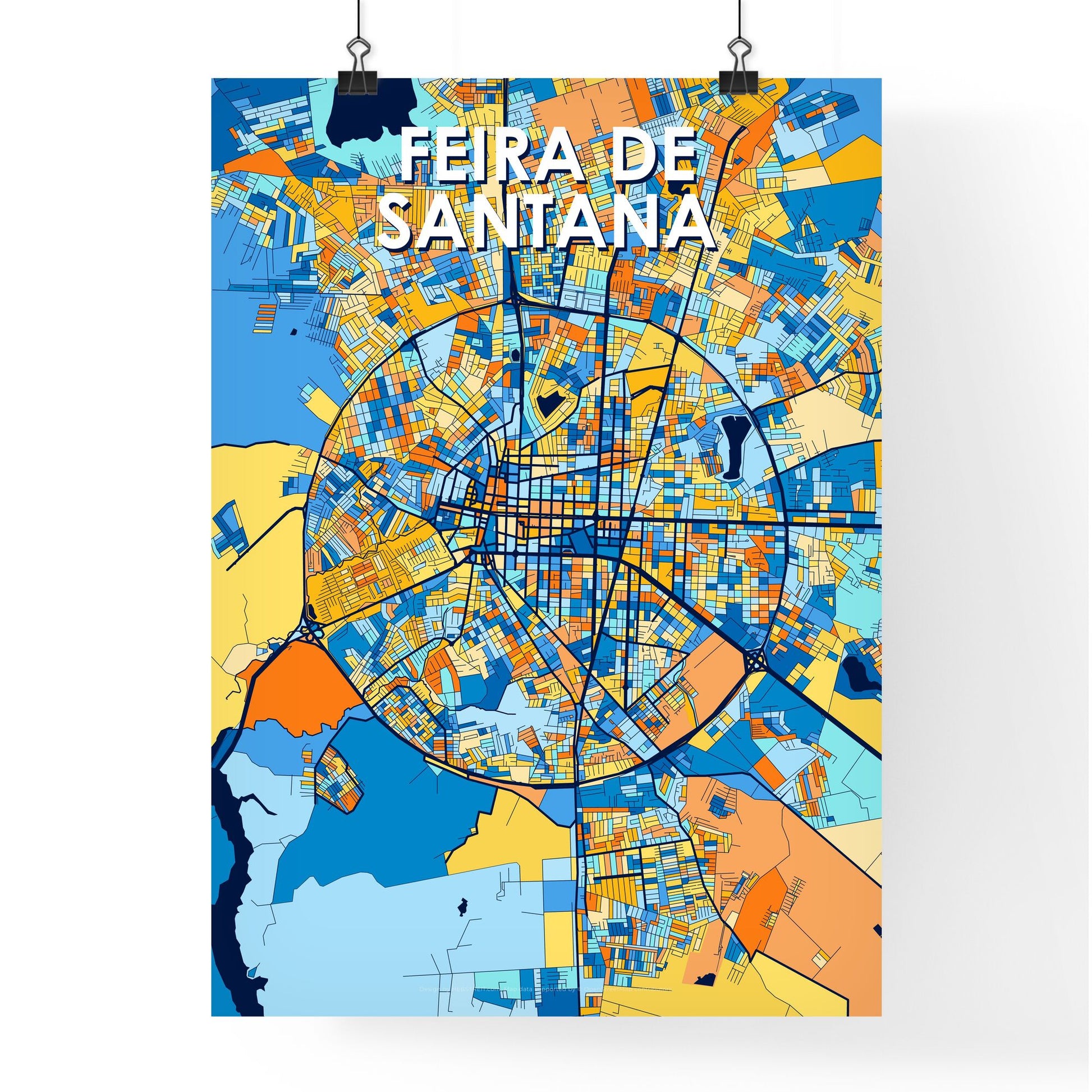FEIRA DE SANTANA BRAZIL Vibrant Colorful Art Map Poster Blue Orange