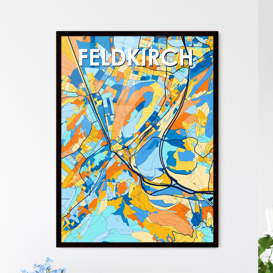 FELDKIRCH AUSTRIA Vibrant Colorful Art Map Poster Blue Orange