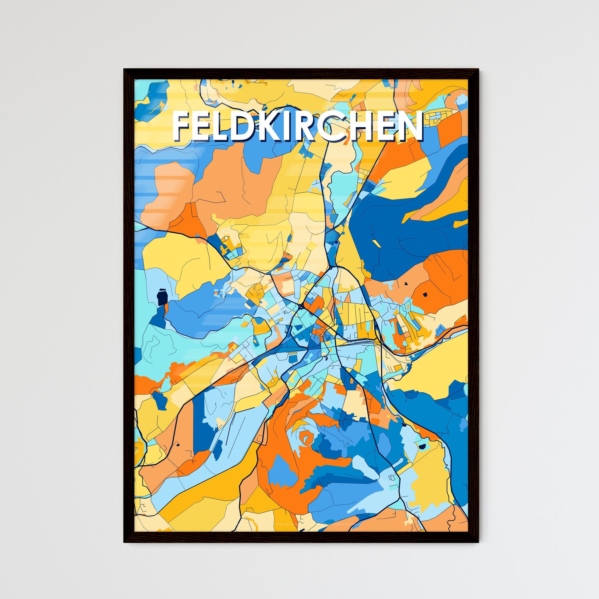 FELDKIRCHEN AUSTRIA Vibrant Colorful Art Map Poster Blue Orange