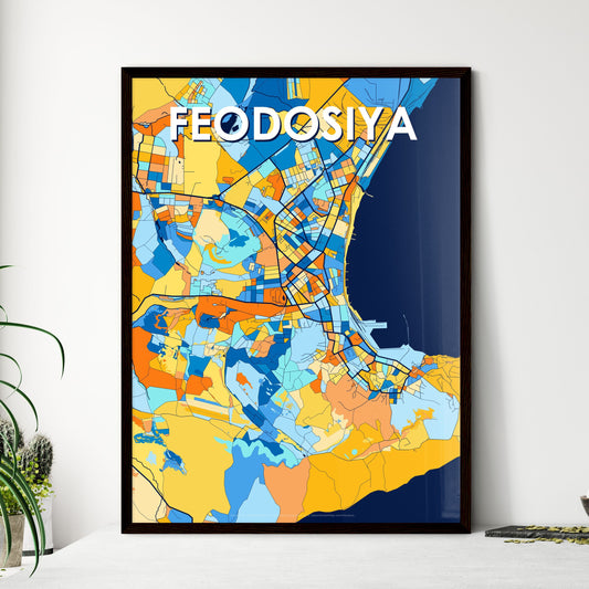 FEODOSIYA UKRAINE Vibrant Colorful Art Map Poster Blue Orange