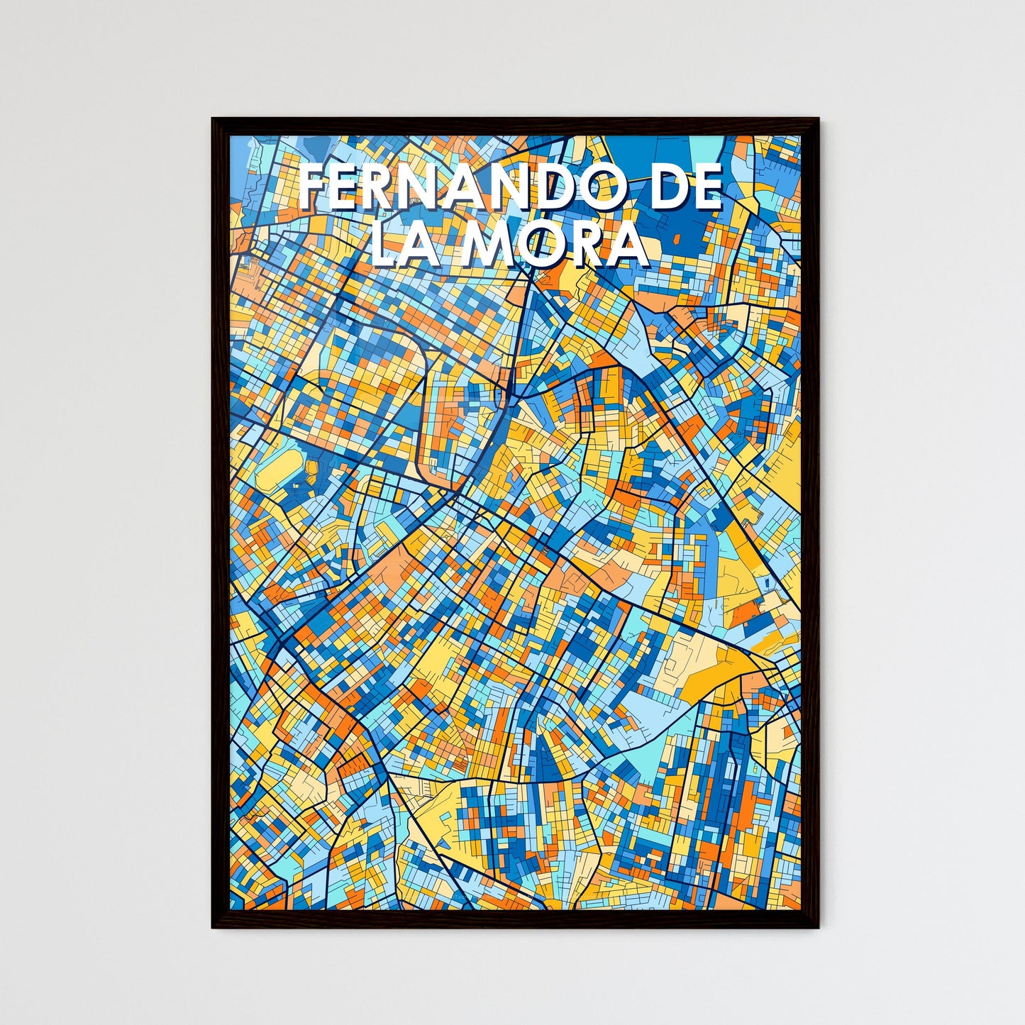 FERNANDO DE LA MORA PARAGUAY Vibrant Colorful Art Map Poster Blue Orange