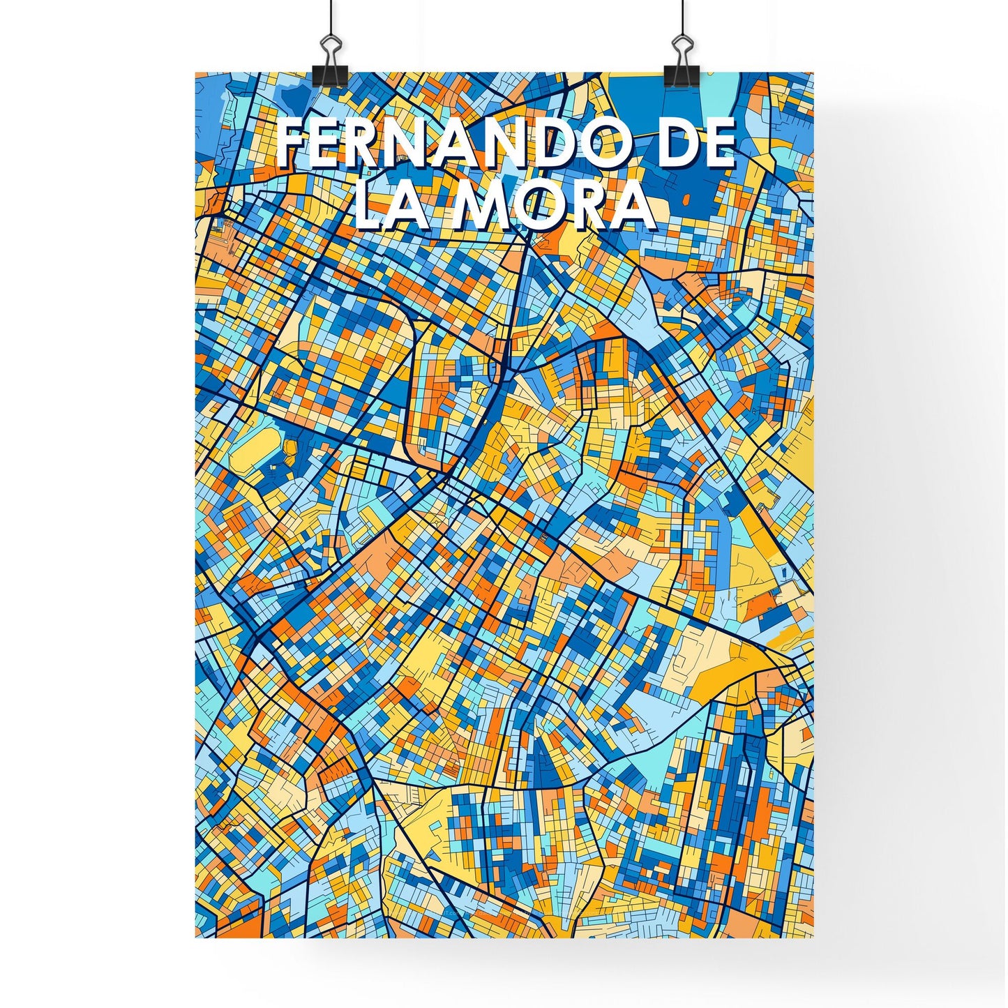 FERNANDO DE LA MORA PARAGUAY Vibrant Colorful Art Map Poster Blue Orange