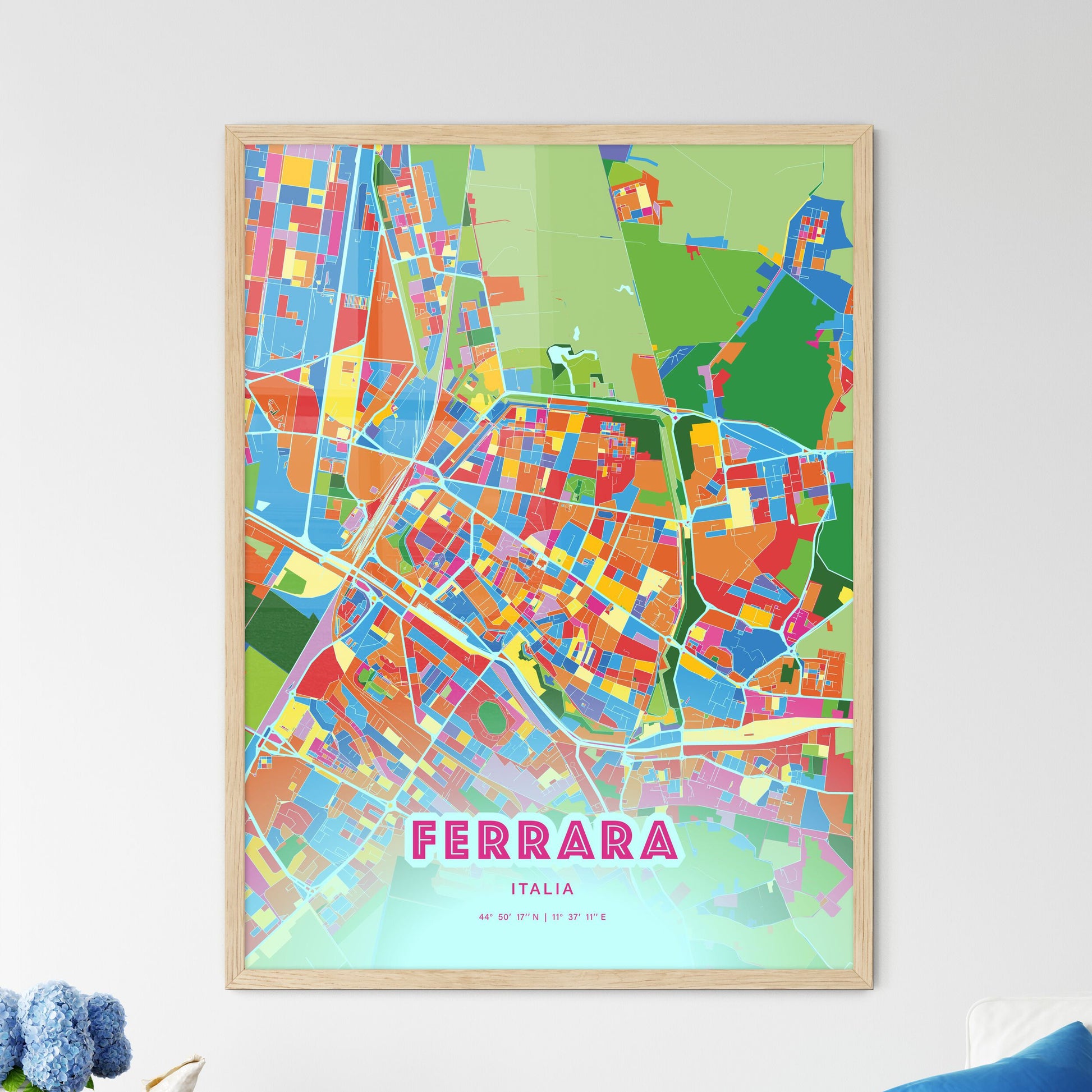 Colorful Ferrara Italy Fine Art Map Crazy Colors