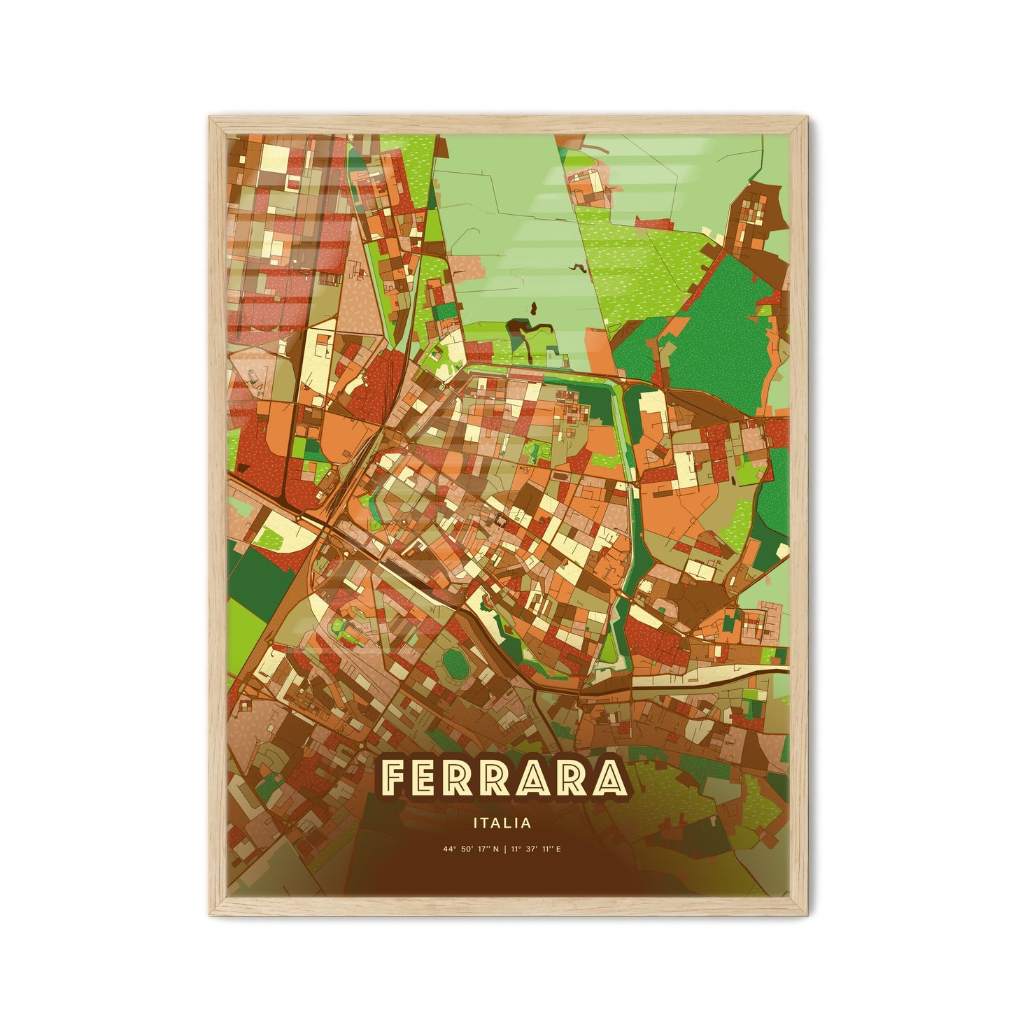 Colorful Ferrara Italy Fine Art Map Farmhouse