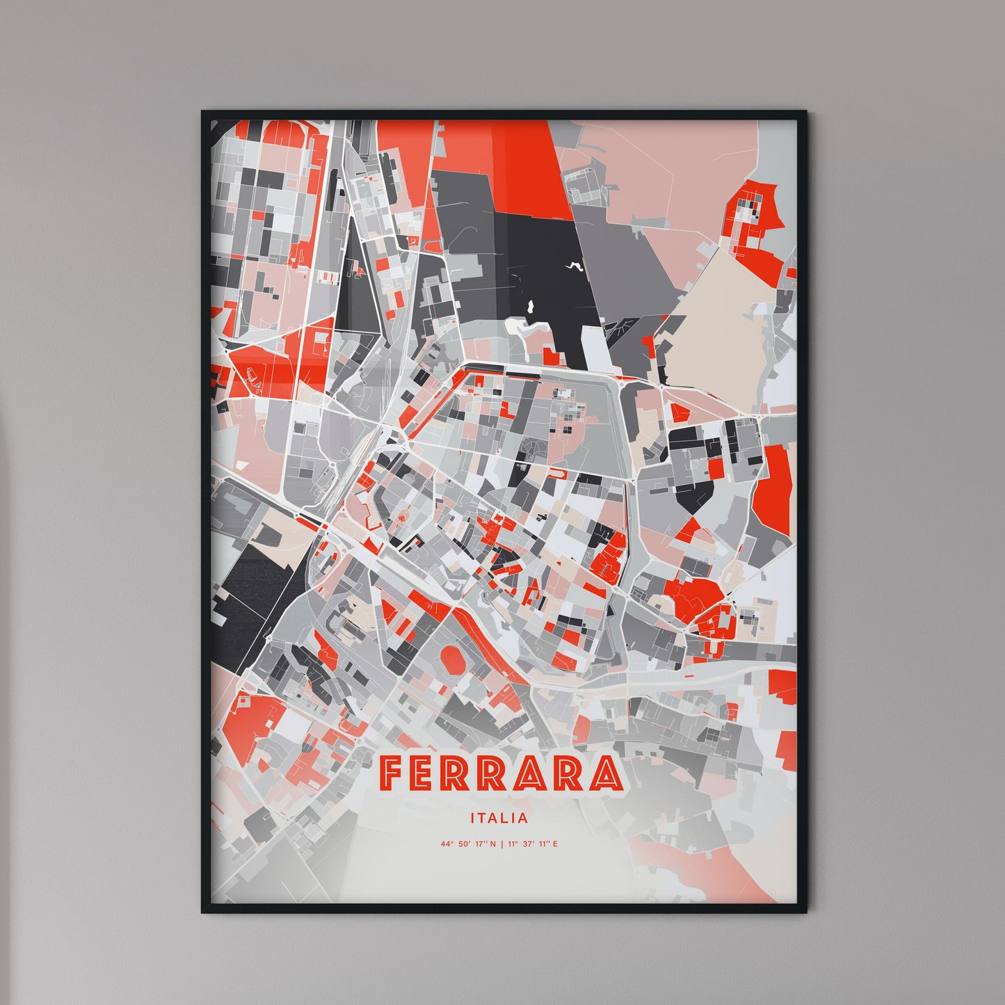 Colorful Ferrara Italy Fine Art Map Modern Expressive