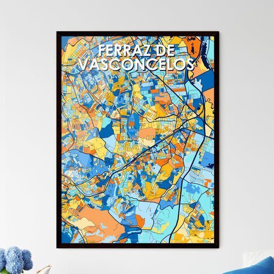 FERRAZ DE VASCONCELOS BRAZIL Vibrant Colorful Art Map Poster Blue Orange